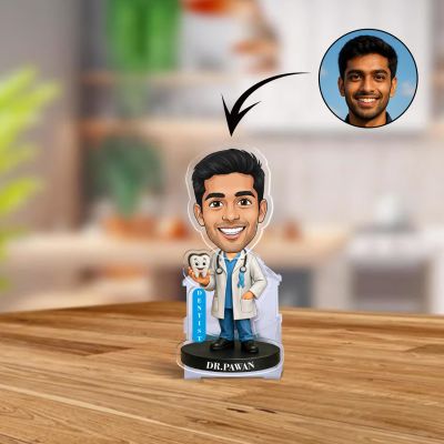 Personalized Dentist Bobblehead Caricature Standee Gift for Dentists, Dental Students & Orthodontists   Creative Clinic & Office Table Decor  Battery Powered Moving Head